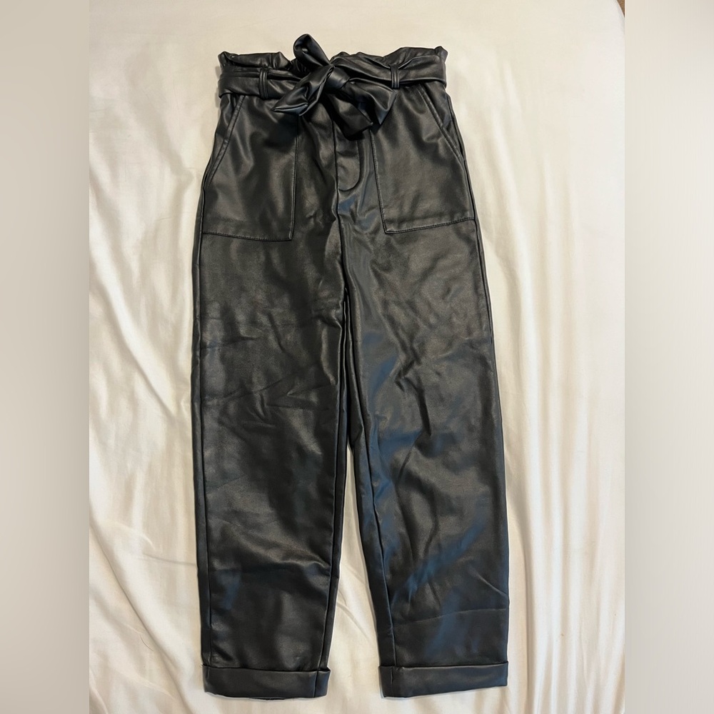 NWOT - Bloomingdale’s Aqua girls cuffed bow leather pants
